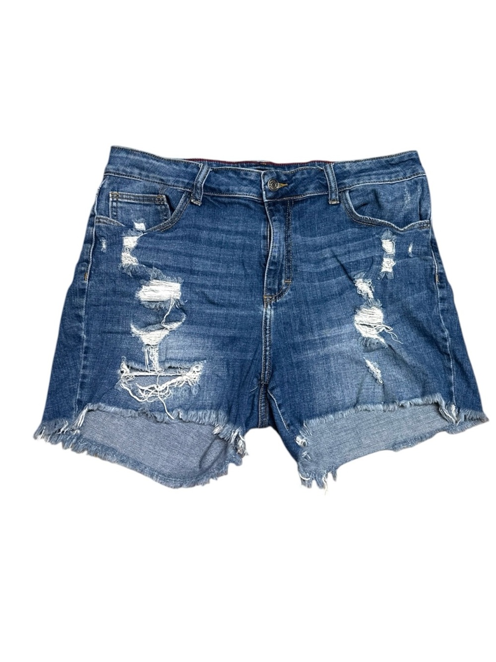 Cello Women’s 1X Distressed Denim Shorts High Rise Raw Hem Blue